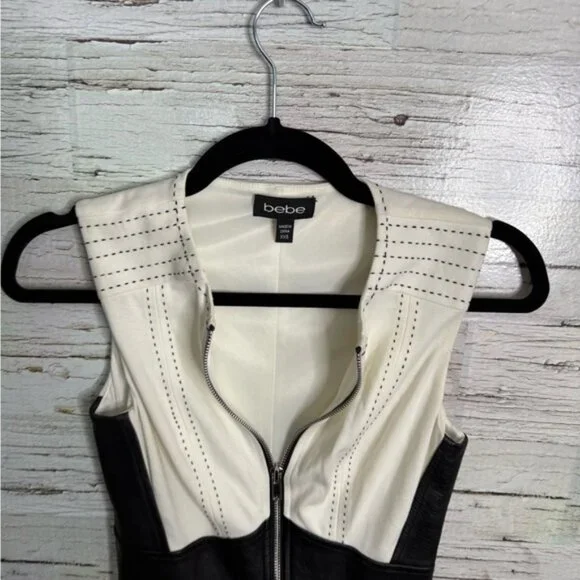 Bebe Black and White Zippered Dress bodycon size 2 - Picture 3 of 7